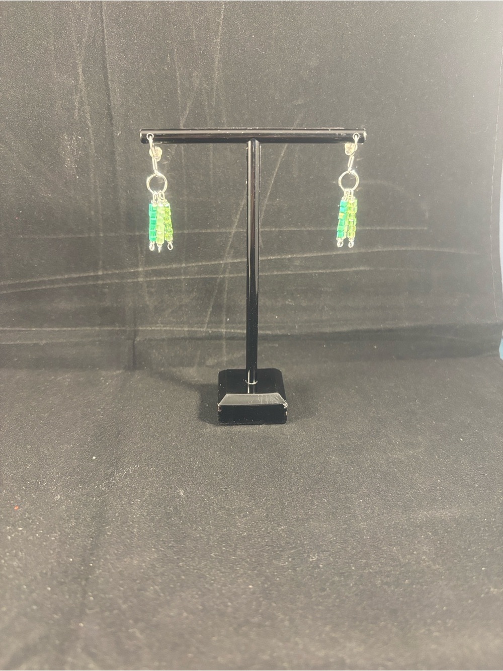 Green Bead Tassel Drop Earrings
